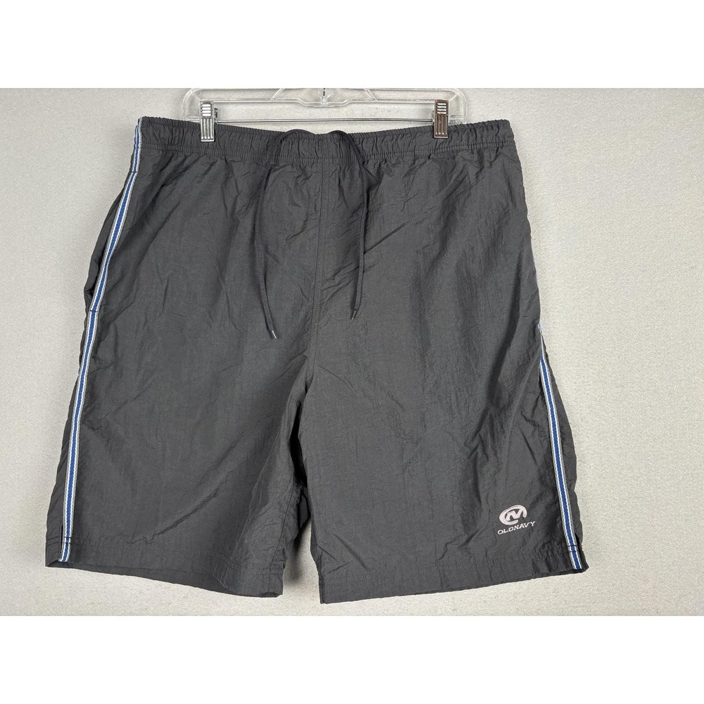 Vintage Old Navy Swim Trunks Shorts Mens Large Gray Y2K Mesh Lined Stripe Logo‎